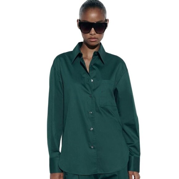 ZARA POPLIN SHIRT WITH ASYMMETRICAL CUT BLUE-GREEN SIZE L | 2246/335 - Picture 2 of 4